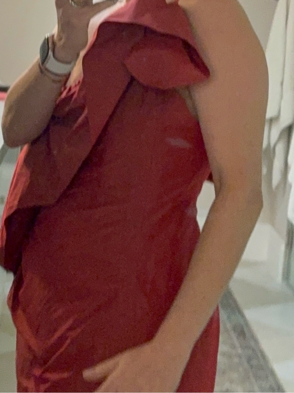 One-Shoulder Red Ruffle Cocktail Dress - Picture 2 of 7